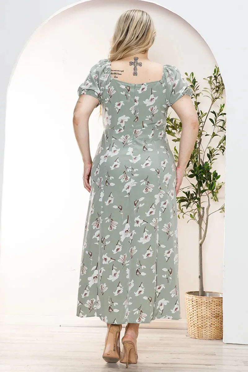 Junior Plus Size Floral Front Tie Short Puff Sleeve Midi Maxi Dress Junior Plus Size Floral Front Tie Short Puff Sleeve Midi Maxi Dress
