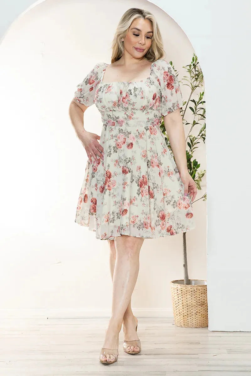 mini plus size floral dress Womens Plus Size Floral Lace Trim Mini Dress, Purple Ptn, Size 3X