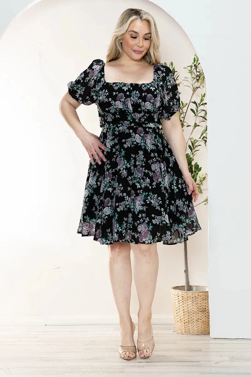 knee length plus size floral dress Plus Size Floral Tiered Shirt Dress