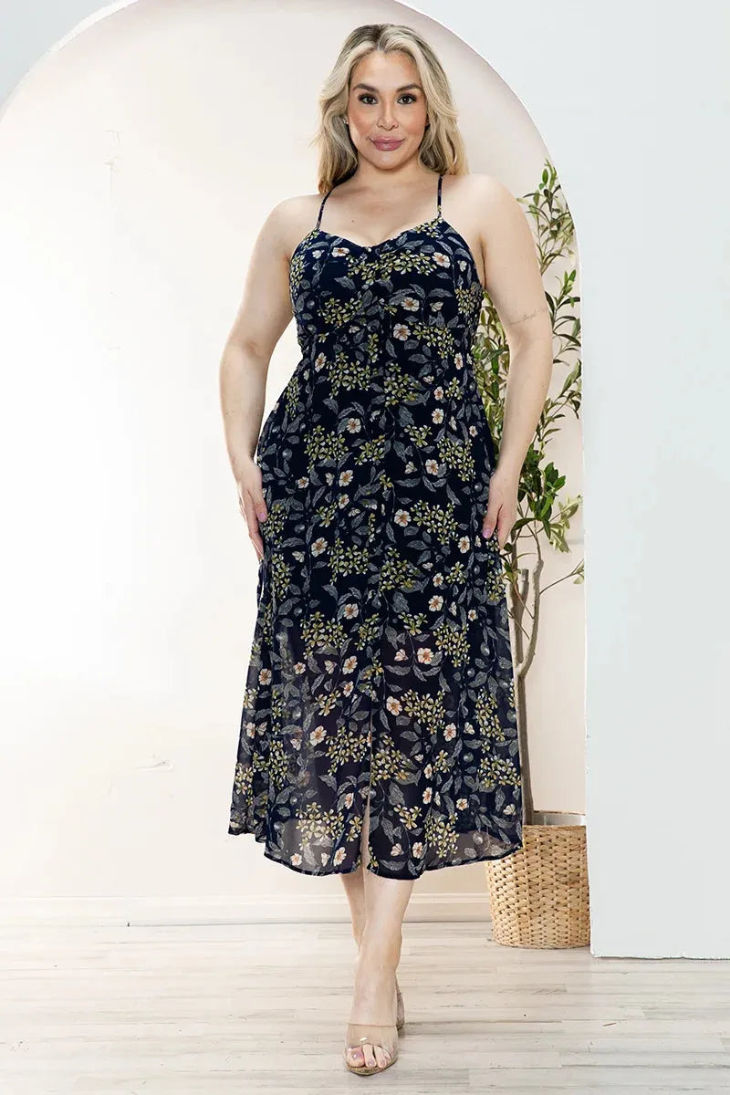 Junior Plus Size Floral Chiffon Sweetheart Neckline Midi Dress Ivory / 1X-2X-3X/1-1-1 Junior Plus Size Floral Chiffon Sweetheart Neckline Midi Dress Ivory / 1X-2X-3X/1-1-1