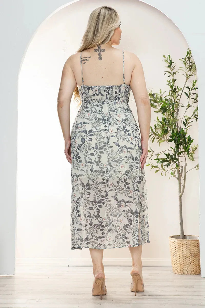 Junior Plus Size Floral Chiffon Sweetheart Neckline Midi Dress Ivory / 1X-2X-3X/1-1-1 Junior Plus Size Floral Chiffon Sweetheart Neckline Midi Dress Ivory / 1X-2X-3X/1-1-1