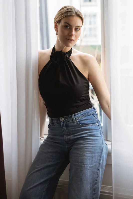 Elegant Sleeveless Tie Neck Halter Top with Bow Summer Blouse - Tasha Apparel Wholesale