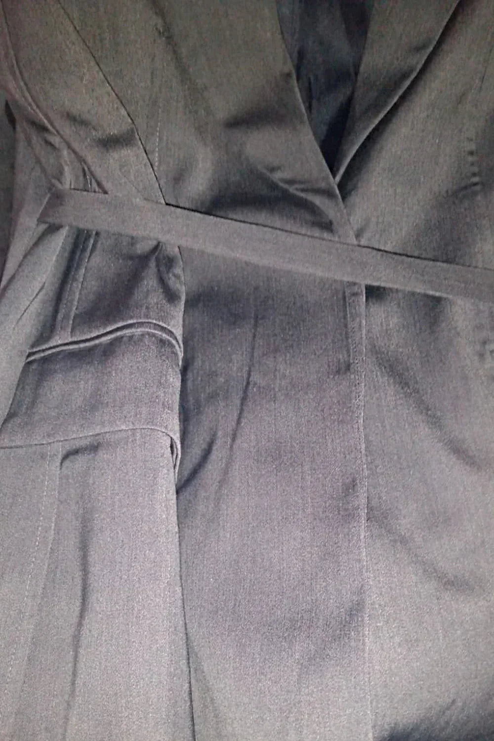 Onyx Charcoal Long Sleeve Belted Open Front Wrap Blazer - Tasha Apparel Wholesale