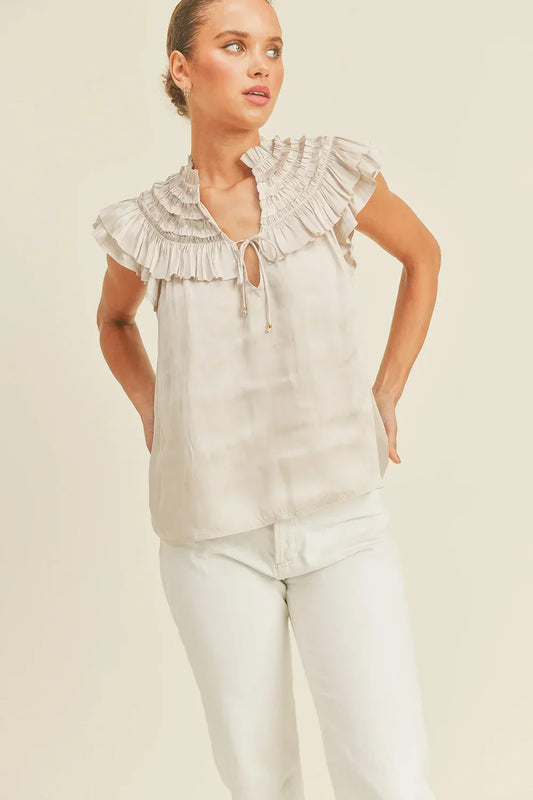 Ruffled Pleated Collar Sleeveless Blouse Women's Boutique Wholesale Fashion Top - Tasha Apparel Wholesale