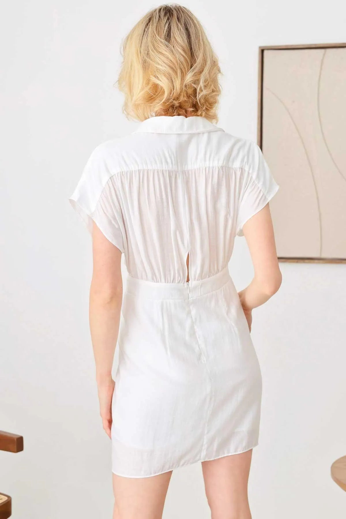 Boho Twist Ruffle Warp Bottom Overly Shirt Mini Dress - Tasha Apparel Wholesale