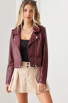 Faux Leather Collar Plain Zipper Biker Jacket - Tasha Apparel Wholesale