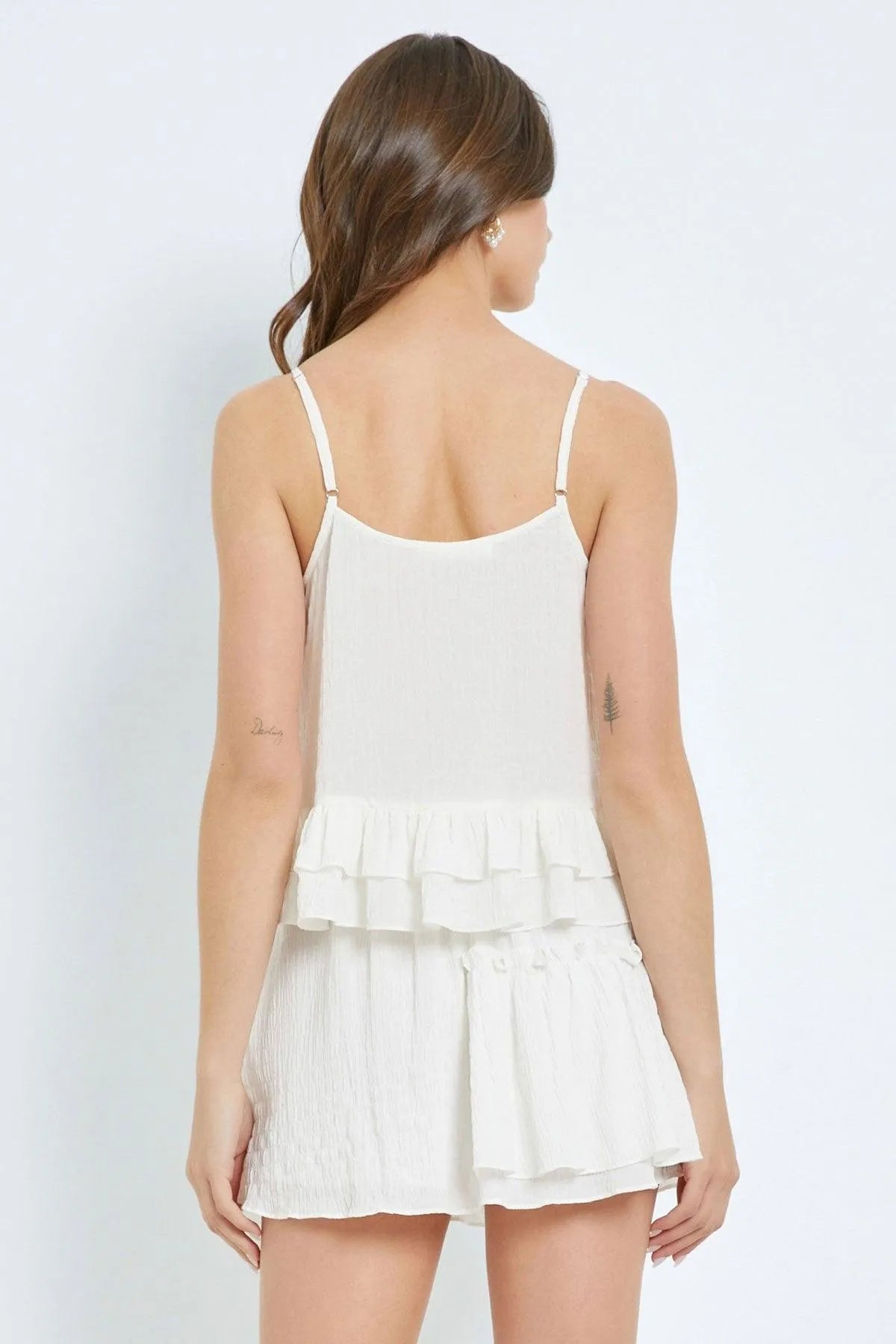 Linen Boho Ruffle Tiered Crop Top - Tasha Apparel Wholesale