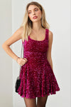 Sequin Velour Cocktail Flare Silhouette Corset A- Line Mini Dress - Tasha Apparel Wholesale