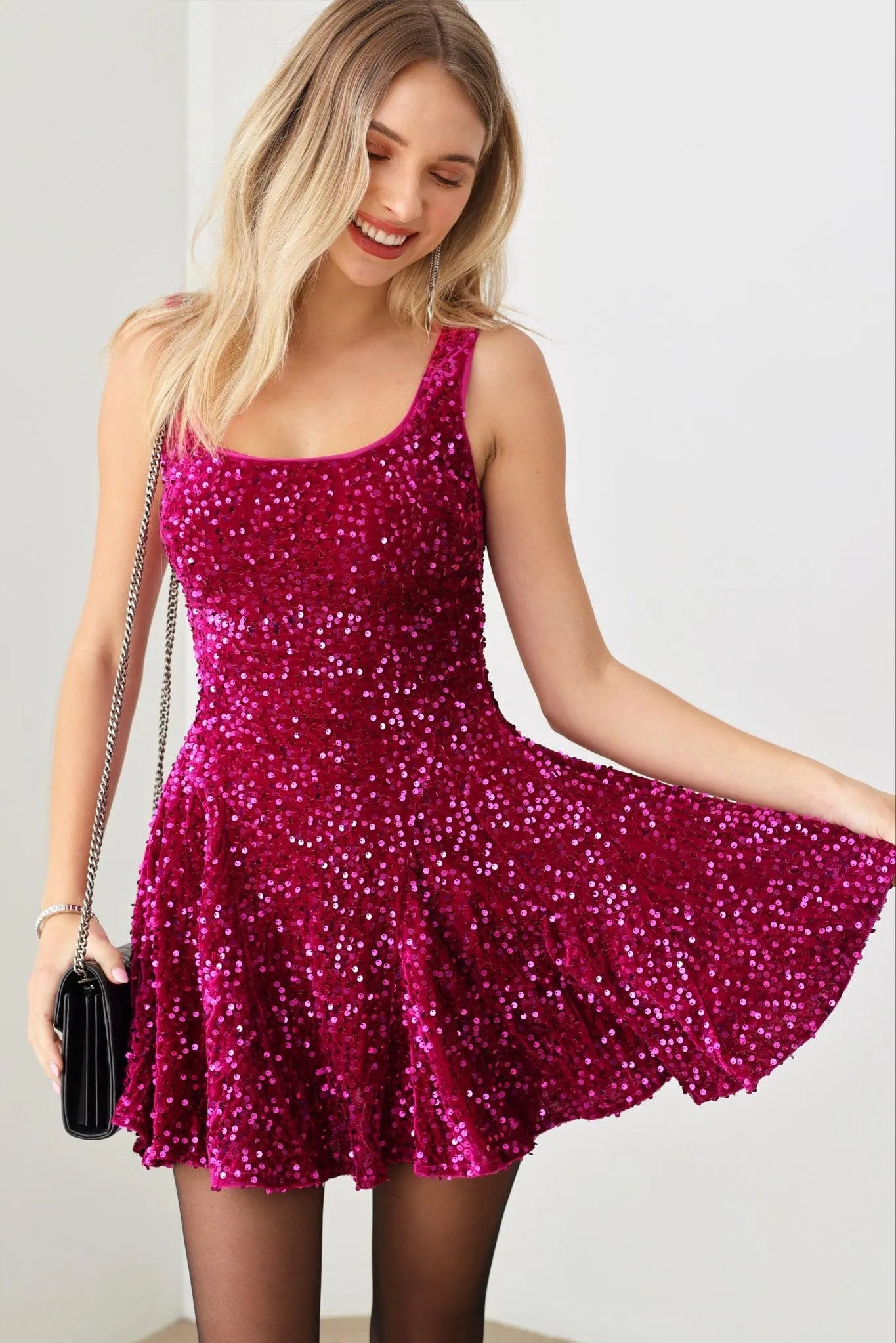 Sequin Velour Cocktail Flare Silhouette Corset A- Line Mini Dress - Tasha Apparel Wholesale