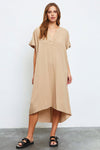 Linen Short Sleeve Hi-Low Midi Tunic Dress - Tasha Apparel Wholesale