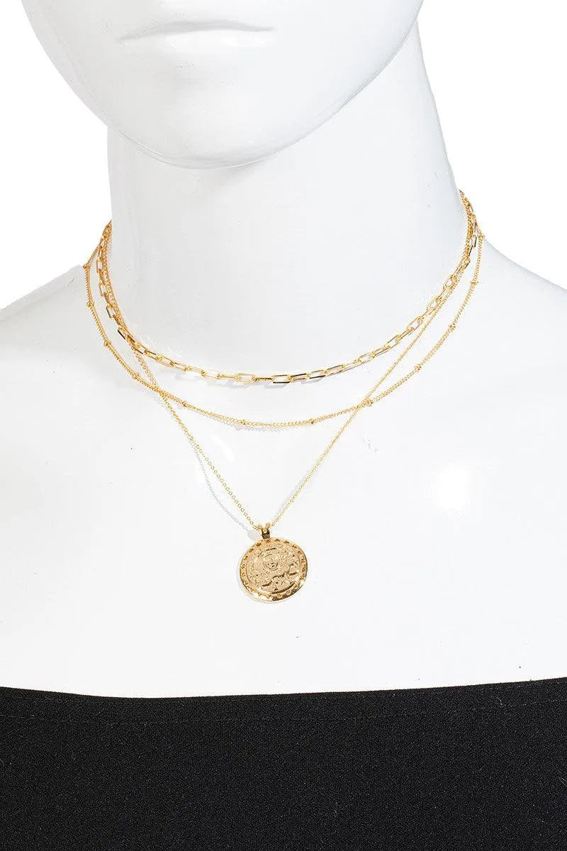 Dainty Layered Chain Tiger Coin Pendant Necklace - Tasha Apparel Wholesale
