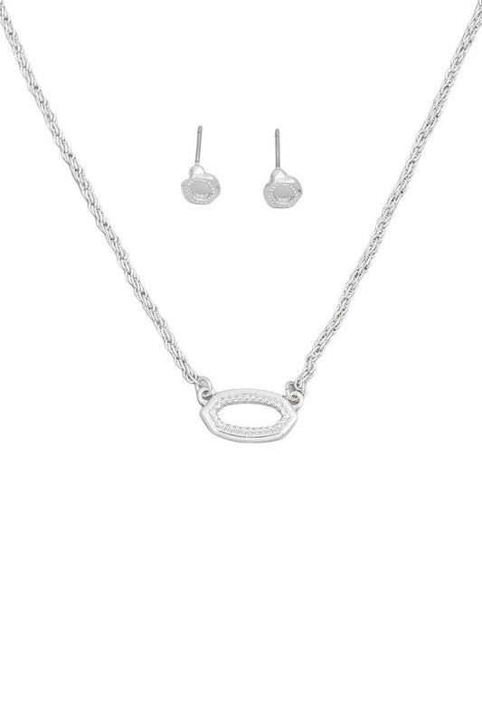 Dainty Rope Chain Oval Charm Necklace Pentagon Earring Set
