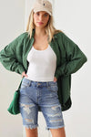 Medium Wash Distressed Raw Hem Bermuda Stretch Denim Shorts - Tasha Apparel Wholesale
