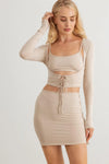 Long Sleeve Crop Top & Side Tie Mini Skirt Set - Tasha Apparel Wholesale