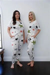 Junior Plus Size Ivory Multi Color Star Print Short Sleeve Top & Sweatpants Set - Tasha Apparel Wholesale