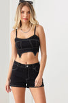 Black Stitching Crop Top & Stretchy Short Denim Set - Tasha Apparel Wholesale