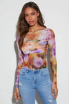Colorful Boat Neck Long Sleeve Mesh Top - Tasha Apparel Wholesale