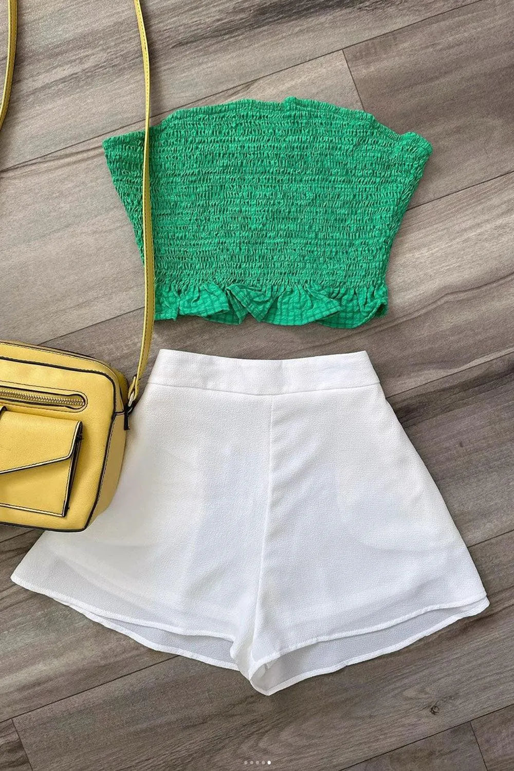 Plaid Quilted Front Leg Slit Skirt & Strapless Crop Top Set - Tasha Apparel Wholesale