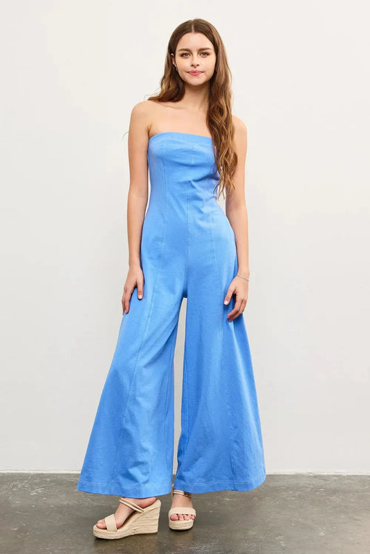Strapless Wide-Leg with Back Cutout Detail Tube Jumpsuit - Tasha Apparel Wholesale