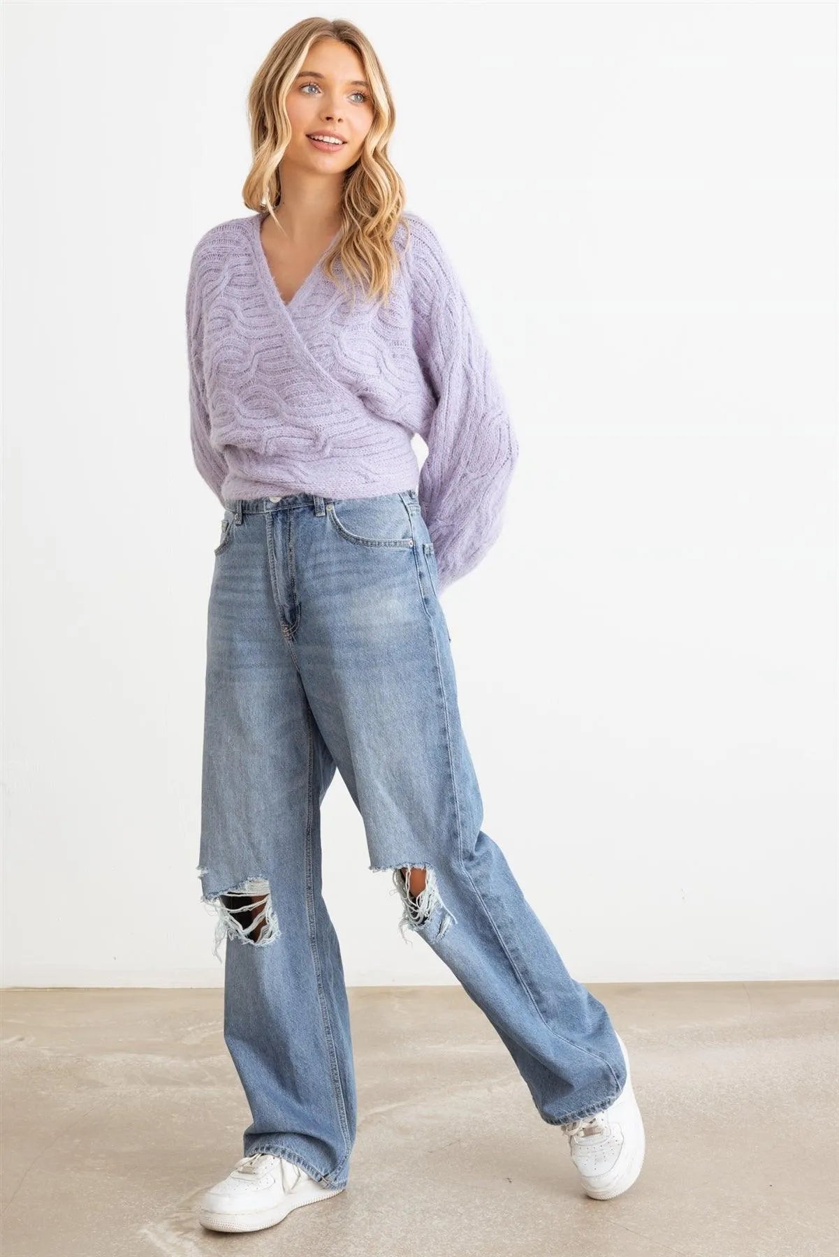 Fuzzy Knit Wrap Long Sleeve Sweater Cardigan - Tasha Apparel Wholesale