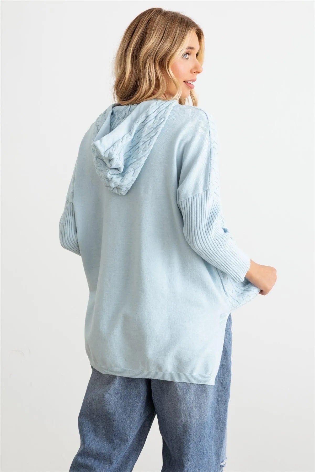 Cable Knit Long Sleeve Hooded Sweater - Tasha Apparel Wholesale