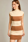 Striped Sleeveless Mock Neck Mini Sweater Dress - Tasha Apparel Wholesale
