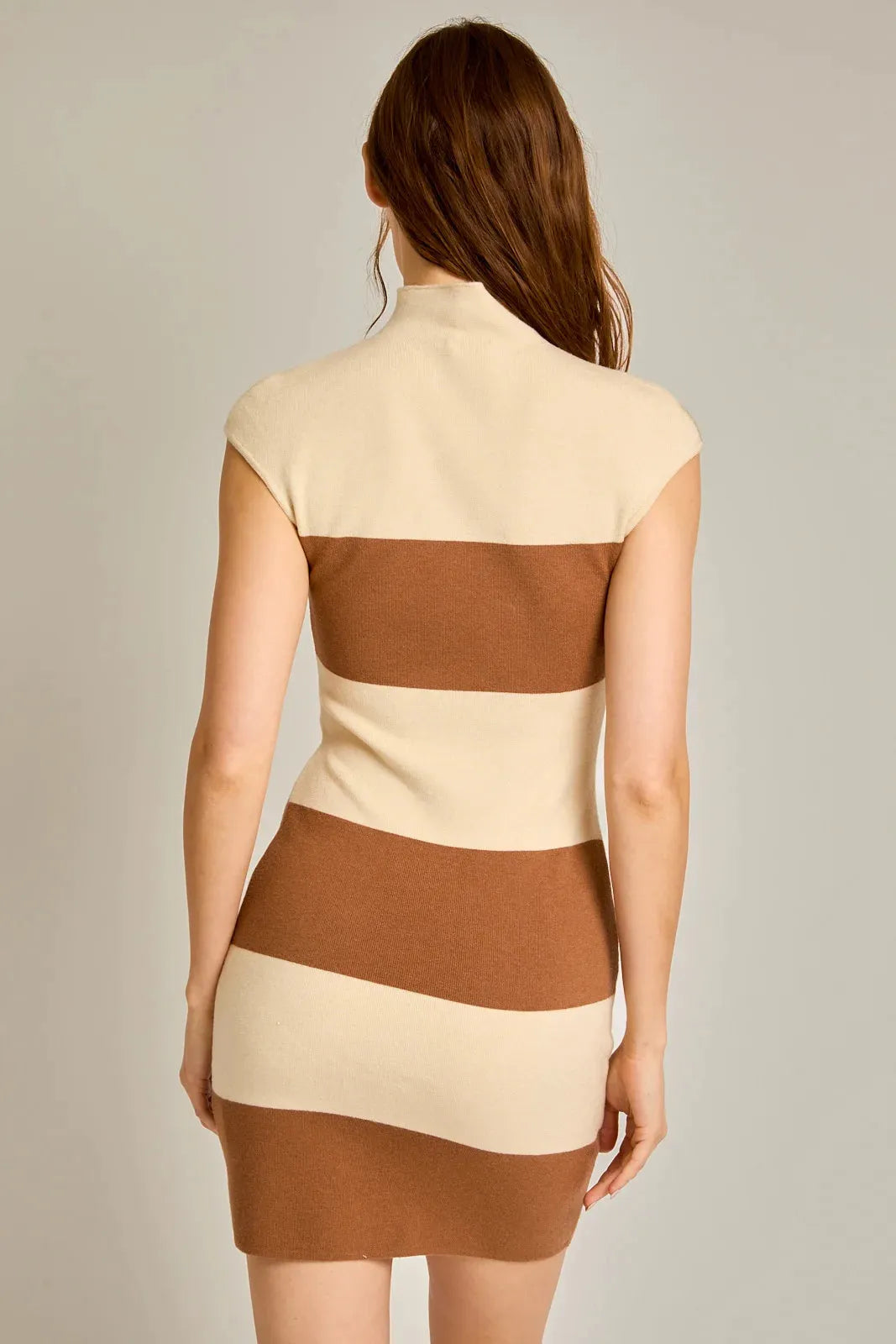 Striped Sleeveless Mock Neck Mini Sweater Dress - Tasha Apparel Wholesale