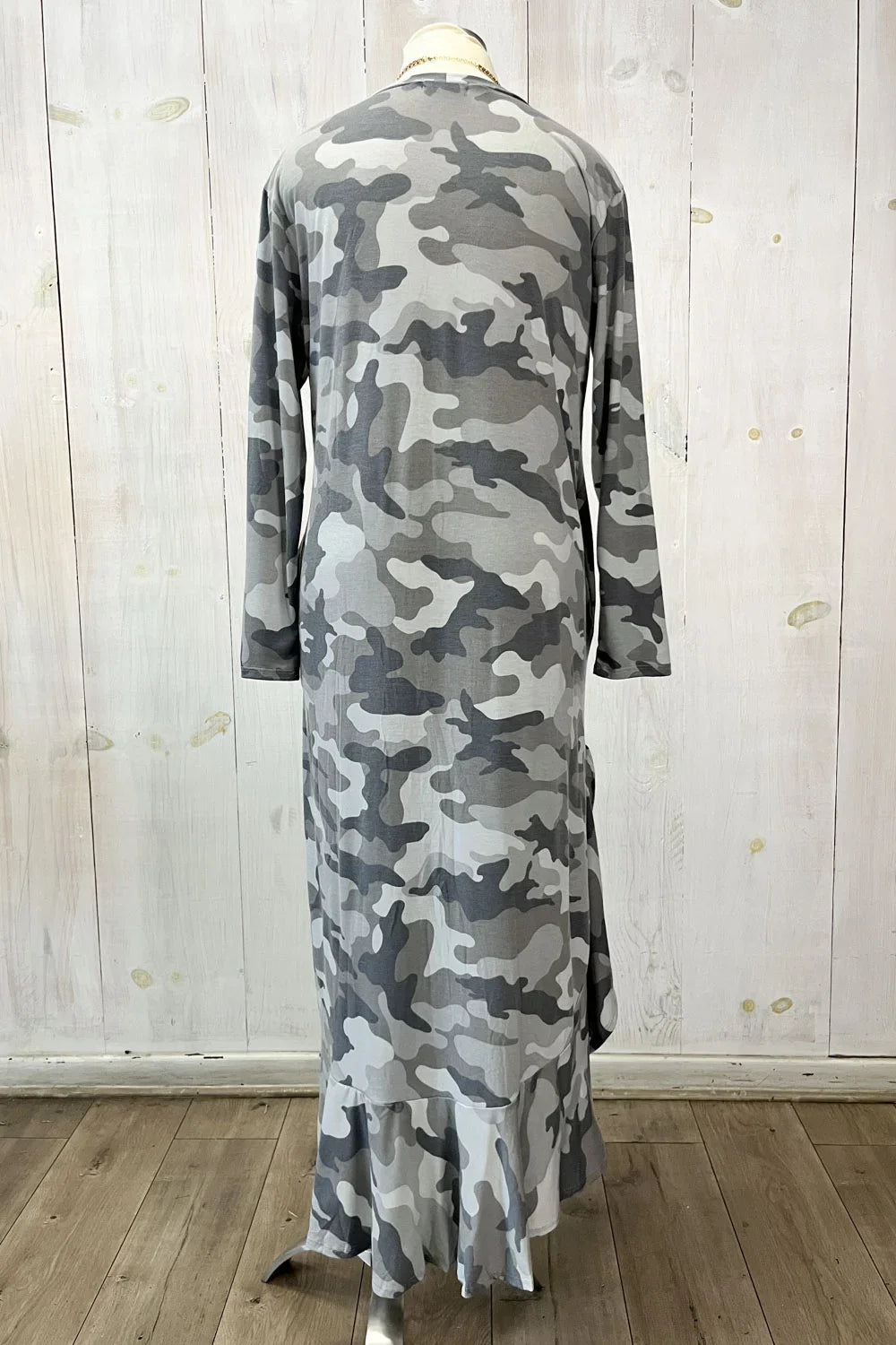 Plus Size Casual Camouflage Long Sleeve Asymmetrical Maxi Dress