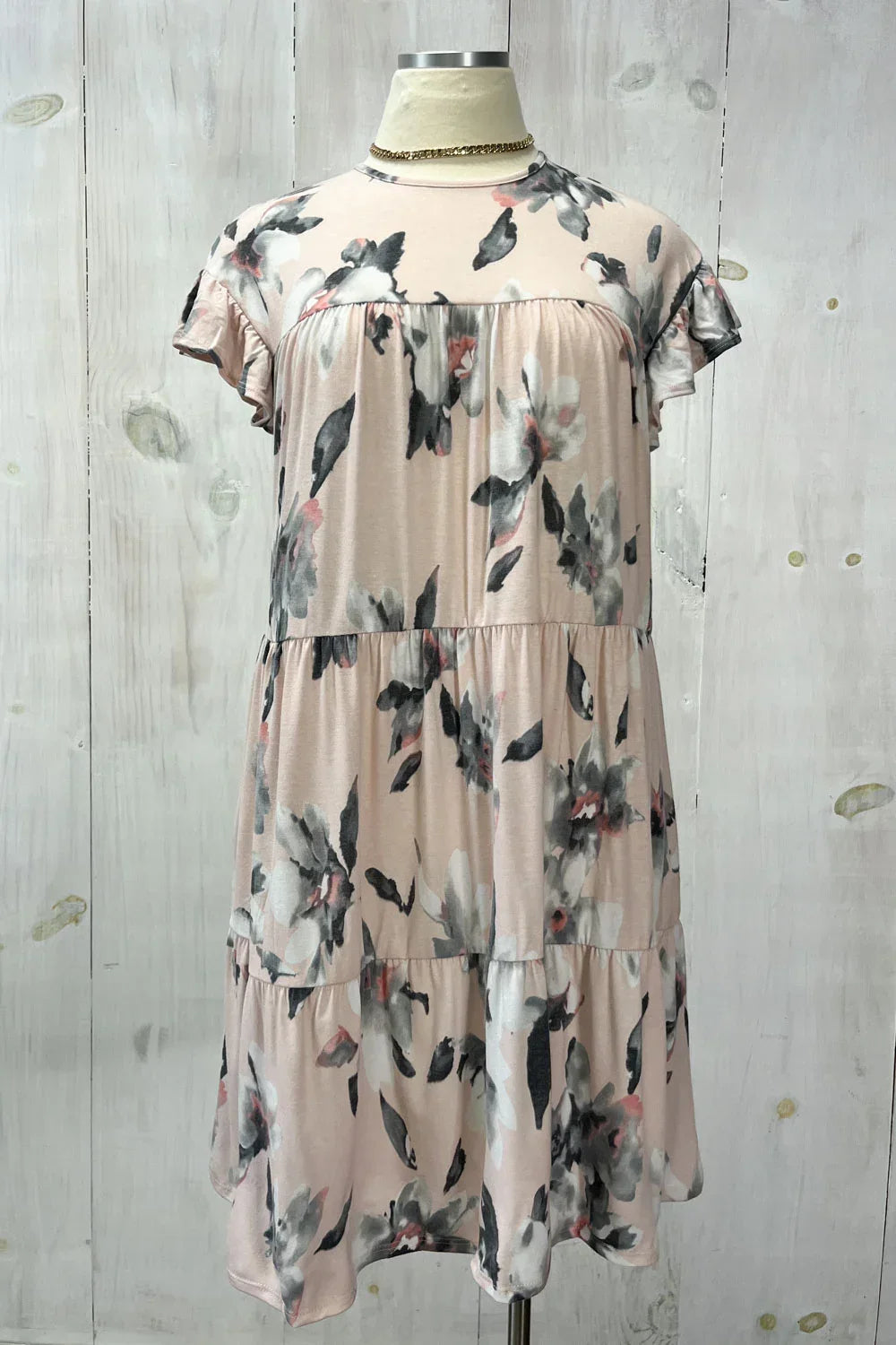 Plus Size Short Sleeve Tiered Ruffle Floral Babydoll Mini Dress