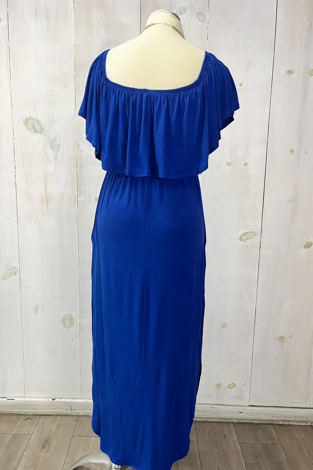 Plus Size Off Shoulder Side Slit Ruffle Jersey Maxi Dress