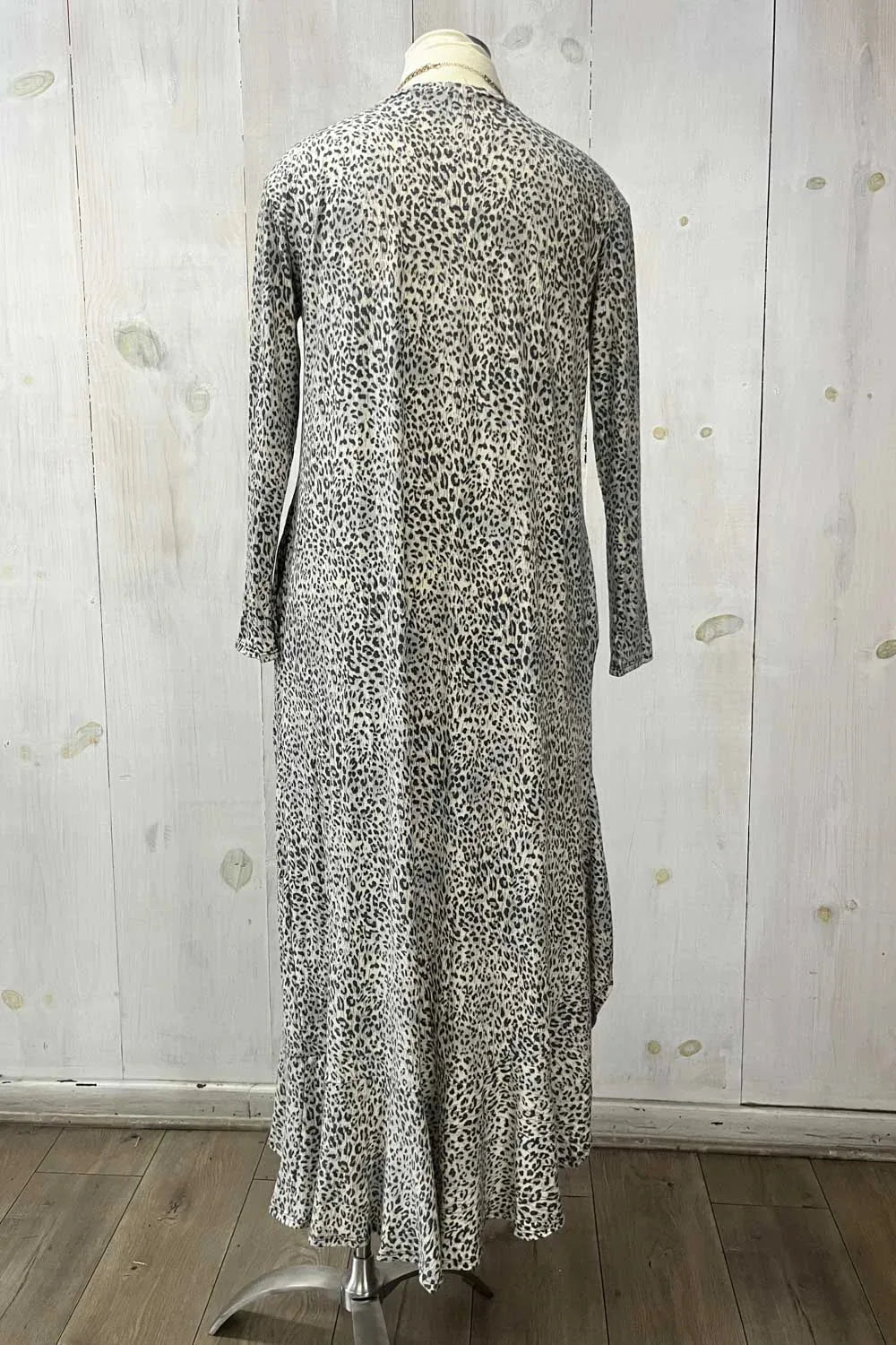Plus Size Leopard Print Long Sleeve Side Pocket Asymmetric Maxi Dress