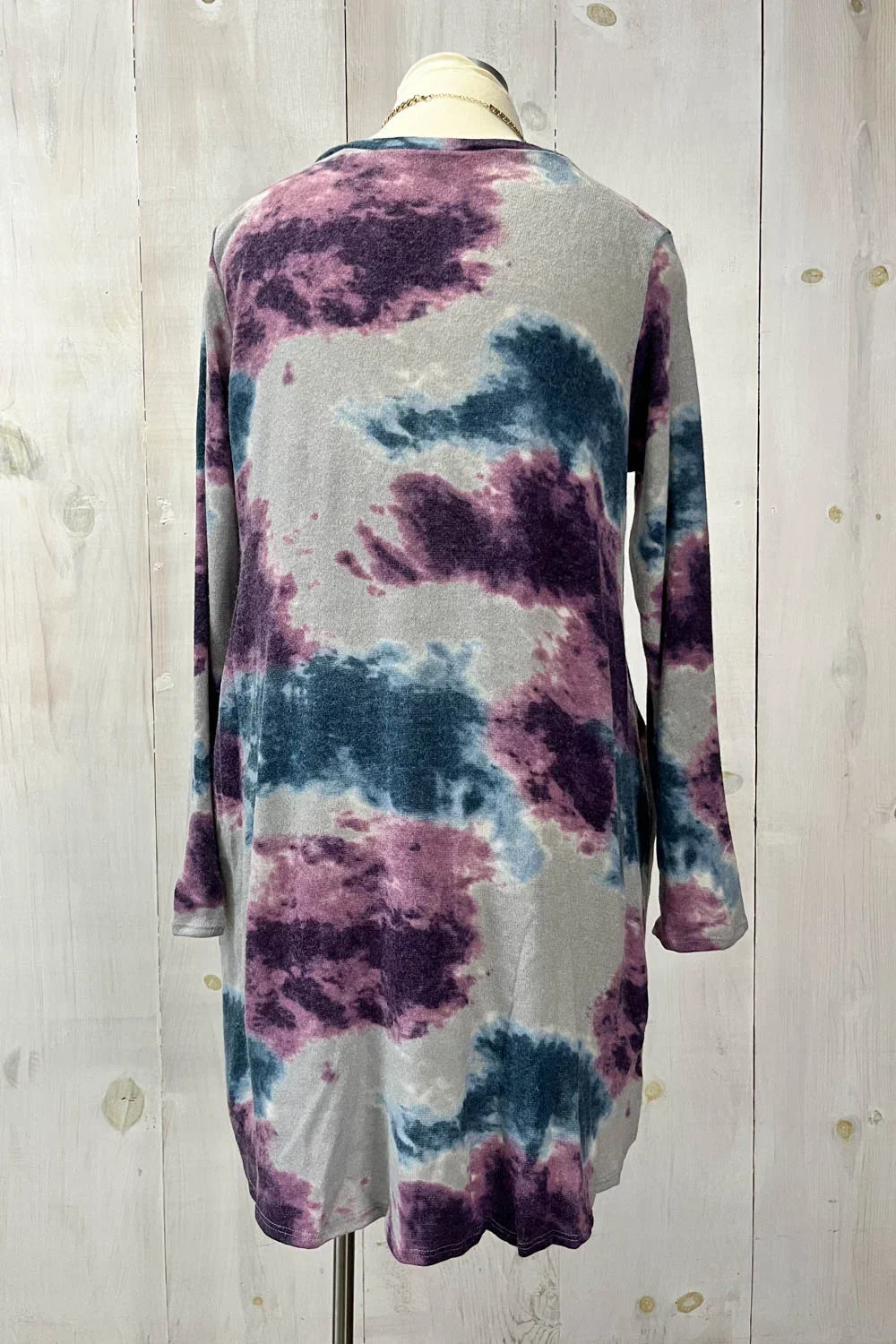 Plus Size Tie Dye Round Neck Long Sleeve Boutique Knit Tunic Dress