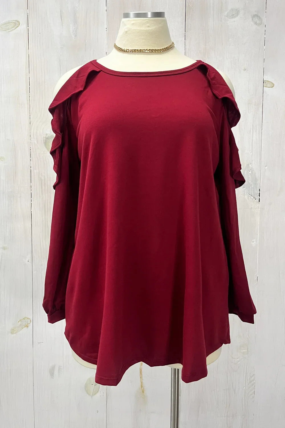 Plus Size Cold Shoulder Ruffle Sleeve Tunic Casual Boutique Blouse
