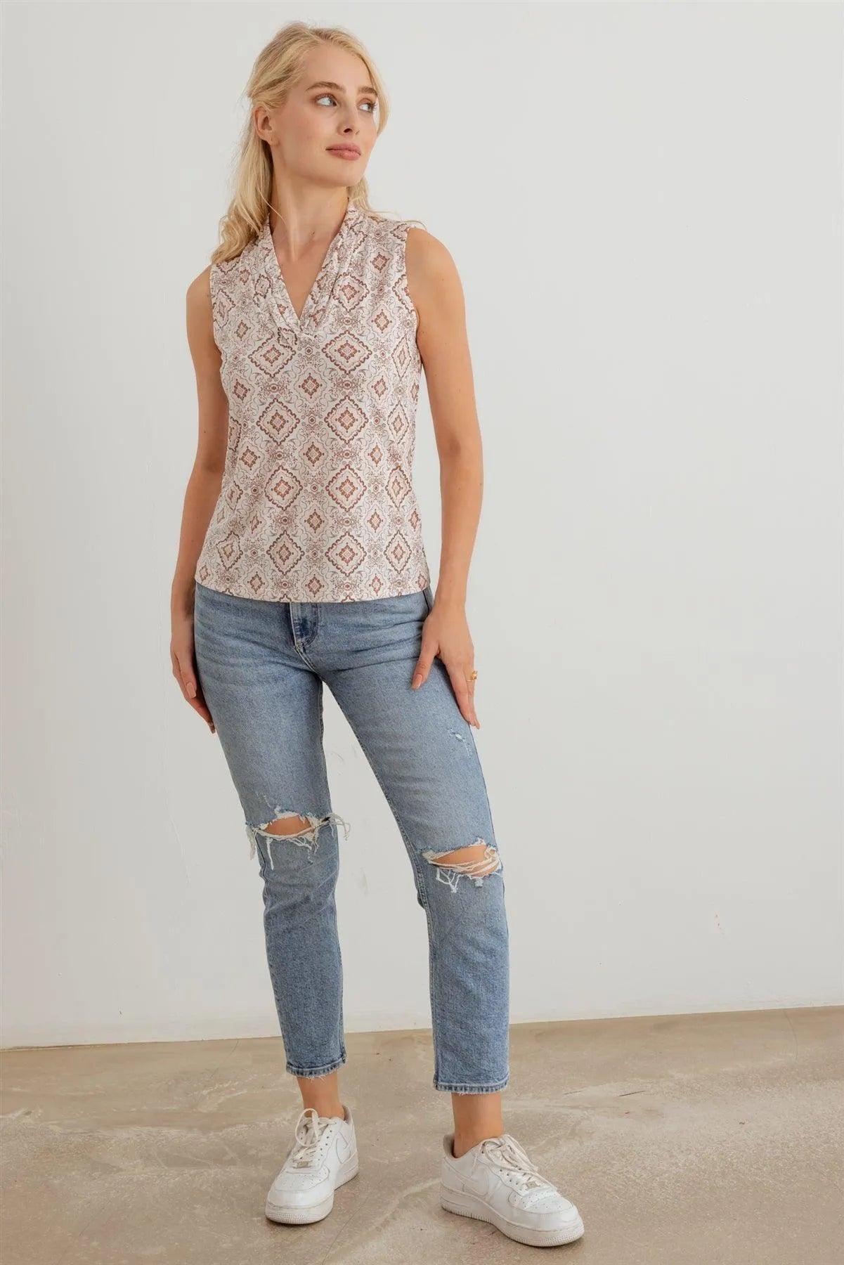 Floral & Paisley V-Neck Sleeveless Tank Top - Tasha Apparel Wholesale