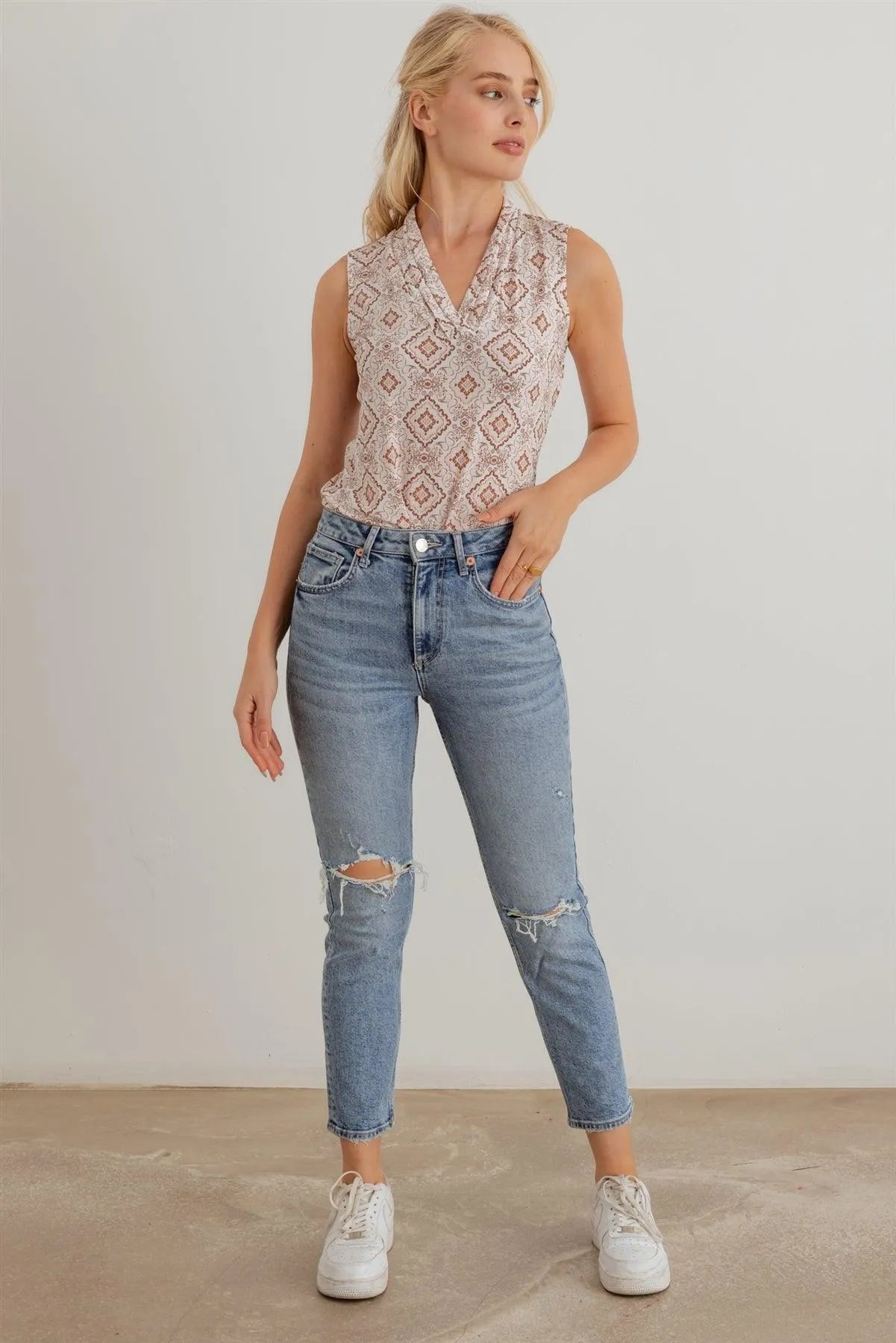 Floral & Paisley V-Neck Sleeveless Tank Top - Tasha Apparel Wholesale