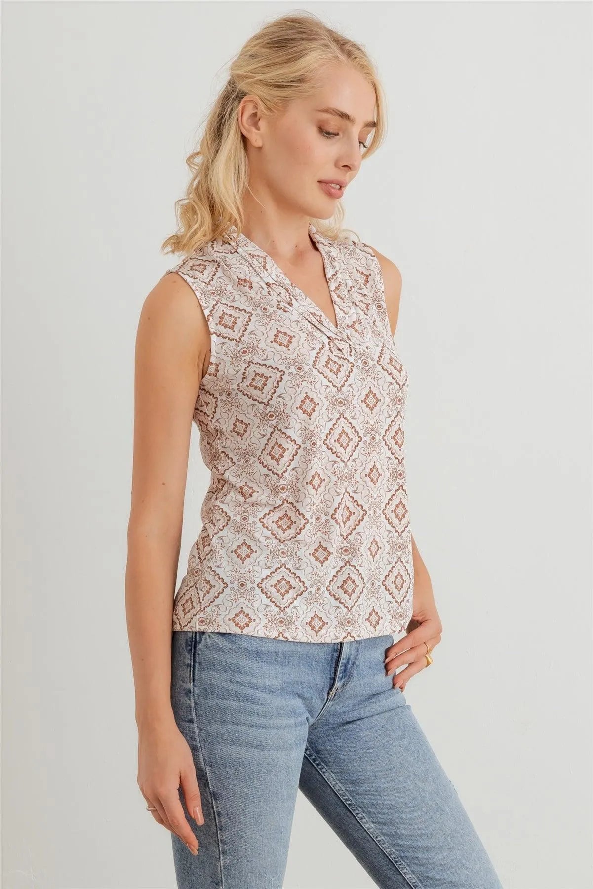 Floral & Paisley V-Neck Sleeveless Tank Top - Tasha Apparel Wholesale