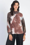 Brown Tie-Dye Turtle Neck Long Sleeve Sweatshirt /1-1-1 - Tasha Apparel Wholesale