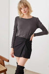 Charcoal Ruched Detail Long Sleeve Top - Tasha Apparel Wholesale