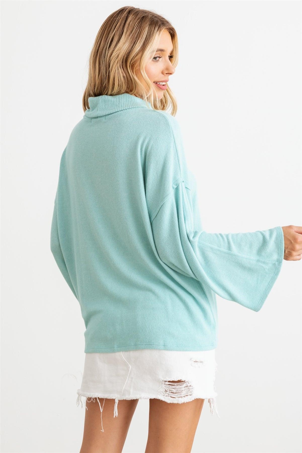 Aqua Turtle Neck Long Sleeve Soft To Touch Top 2