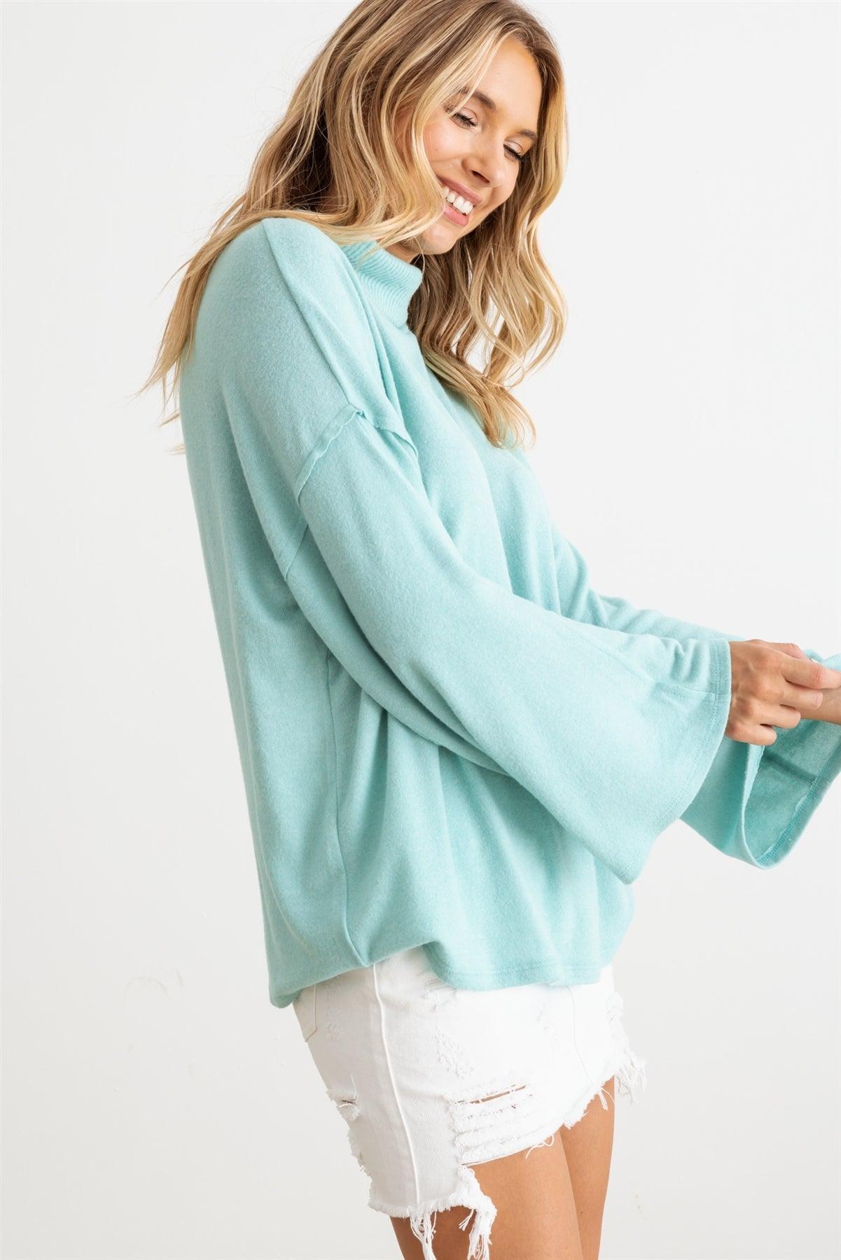 Aqua Turtle Neck Long Sleeve Soft To Touch Top 3