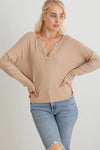 Ribbed Collar Neck Long Sleeve Top - Tasha Apparel Wholesale