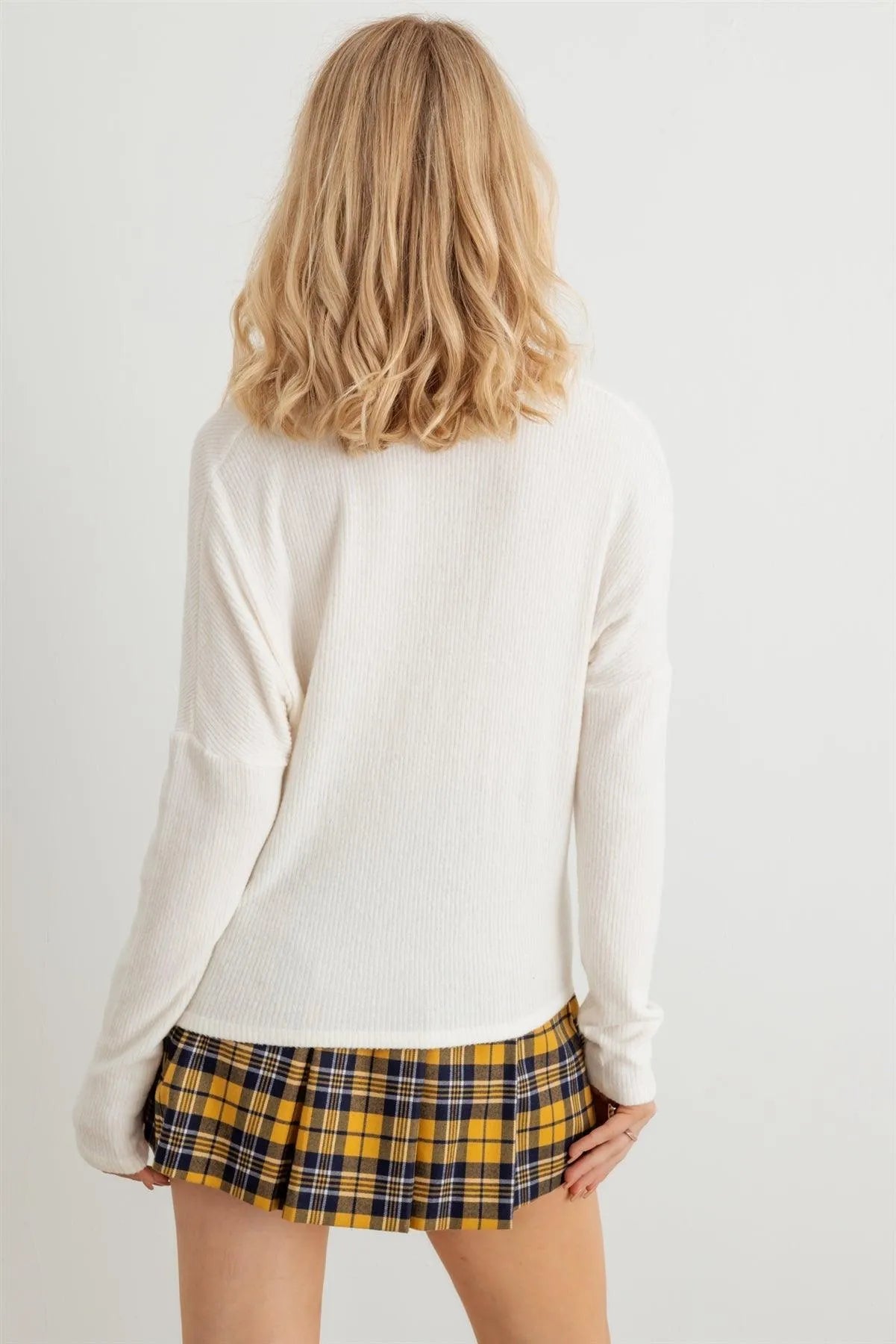 Ribbed Collar Neck Long Sleeve Top - Tasha Apparel Wholesale