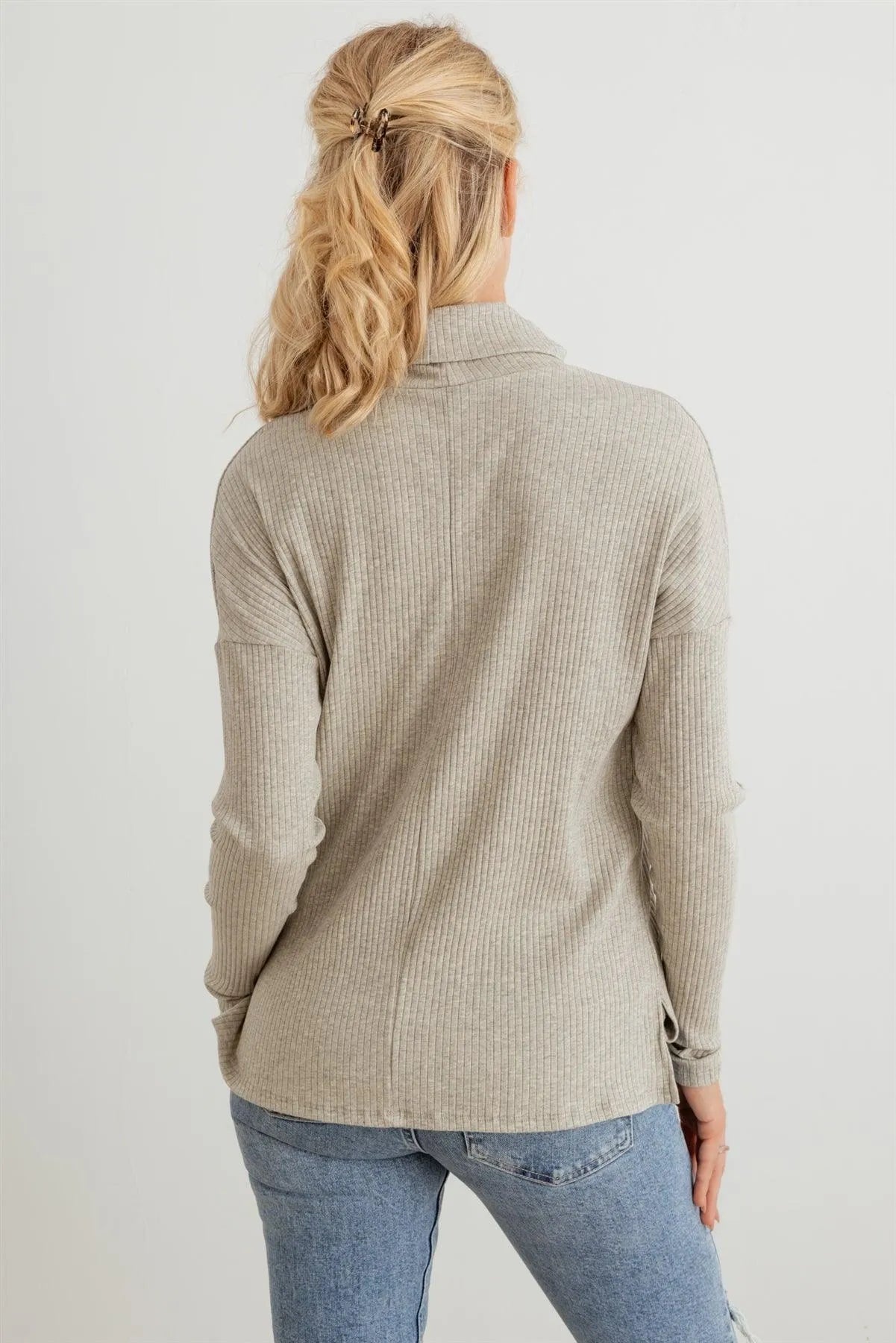 Ribbed Turtle Neck Long Sleeve Top - Tasha Apparel Wholesale