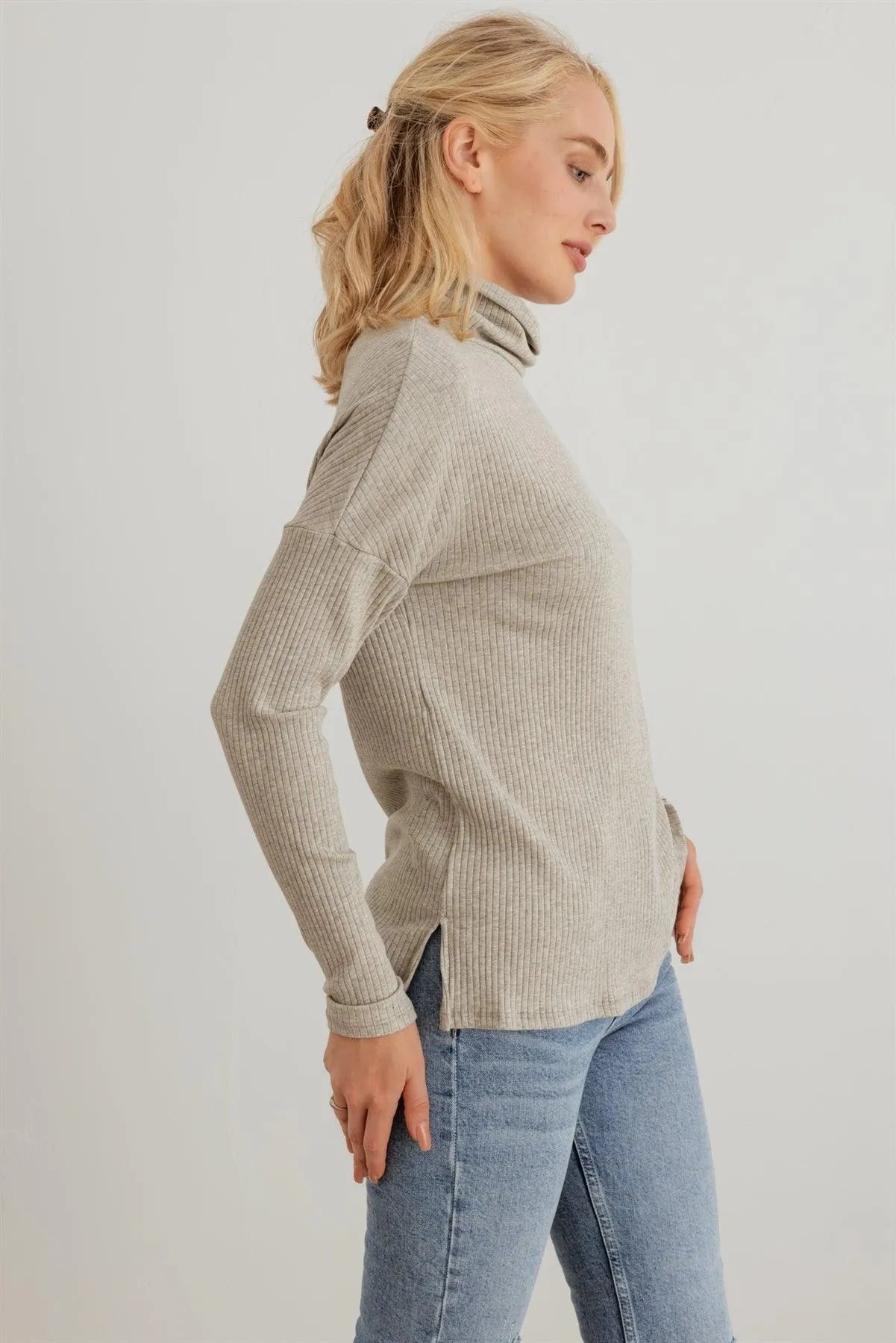 Ribbed Turtle Neck Long Sleeve Top - Tasha Apparel Wholesale