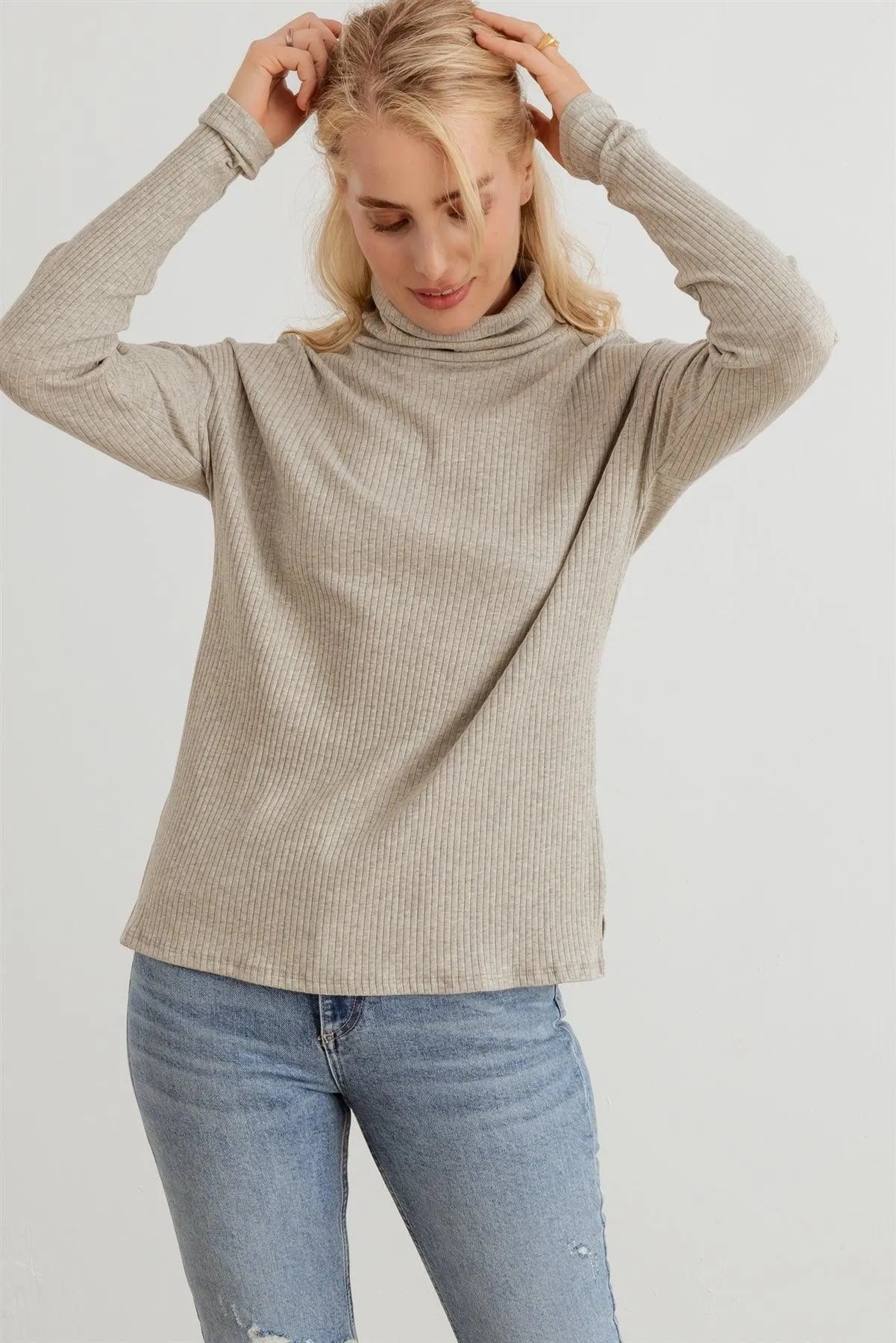 Ribbed Turtle Neck Long Sleeve Top - Tasha Apparel Wholesale