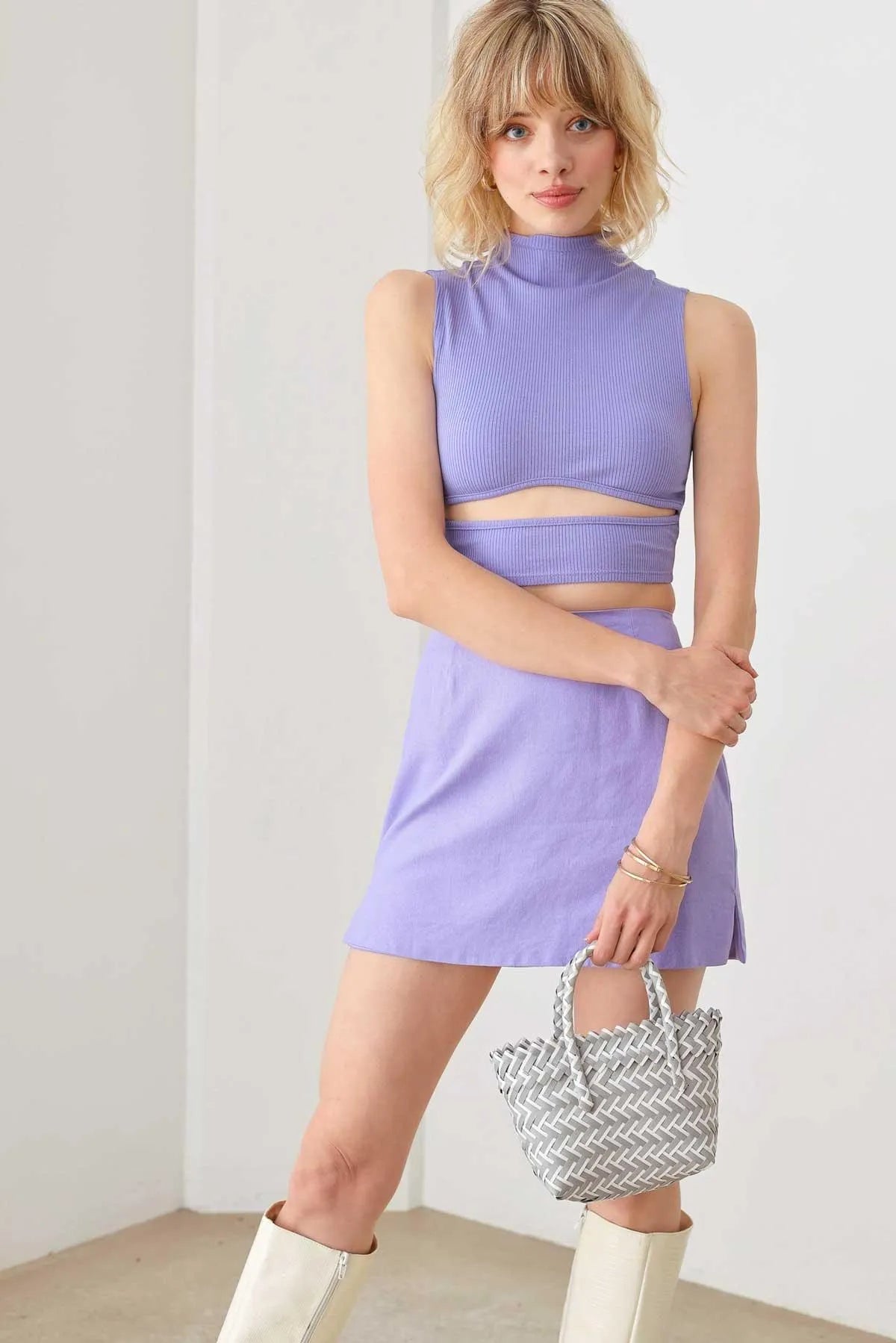 Ribbed Cut-Out Short Turtle Neck Sleeveless Crop Top - Tasha Apparel Wholesale