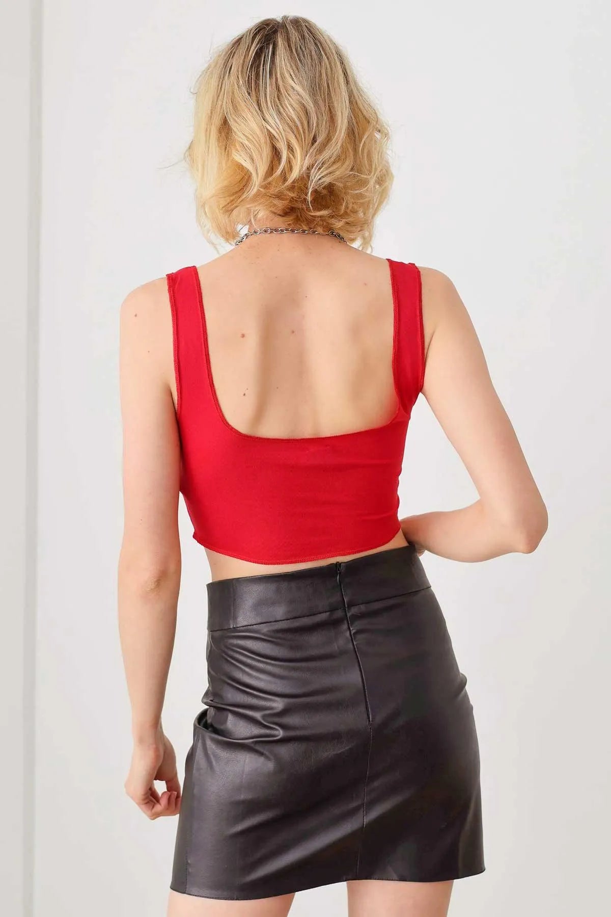 Solid Lace Up Sleeveless Round Neckline Crop Top - Tasha Apparel Wholesale