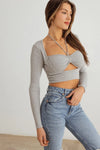 Ribbed Bustier Cut-Out Long Sleeve Crop Top - Tasha Apparel Wholesale
