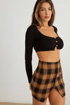 Ribbed Pearl Button-Up Long Sleeve Crop Top - Tasha Apparel Wholesale