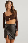 Ribbed Pearl Button-Up Long Sleeve Crop Top - Tasha Apparel Wholesale